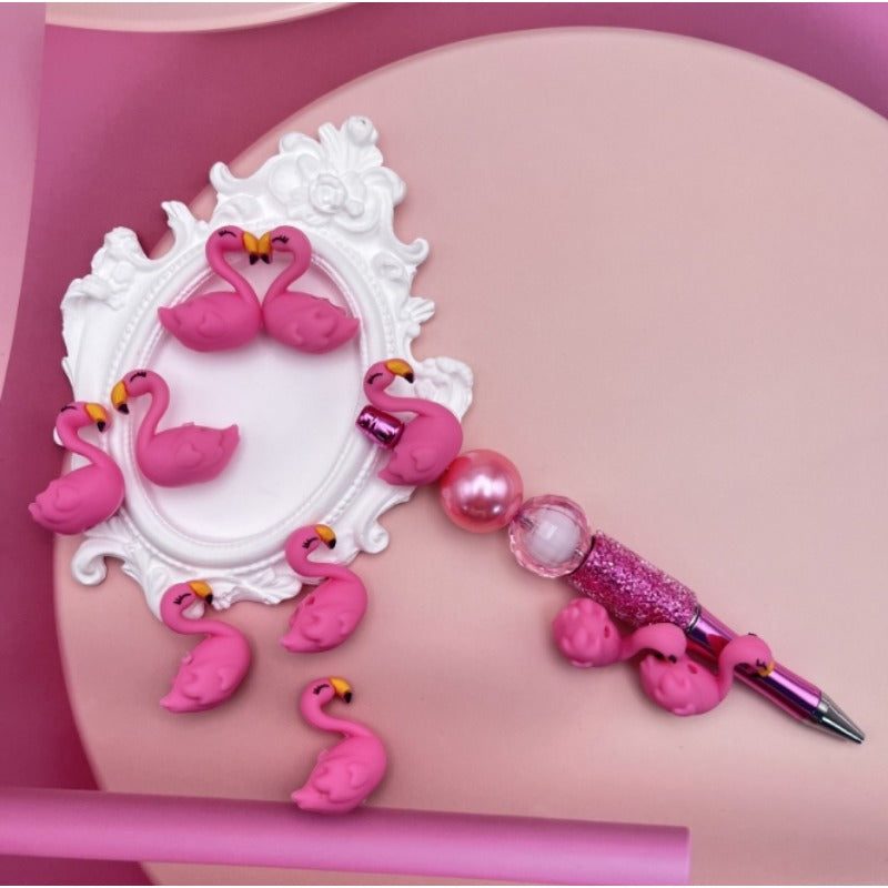 Wholesale 10pcs 3D Cartoon Cute Pink Flamingo Silicone Beads